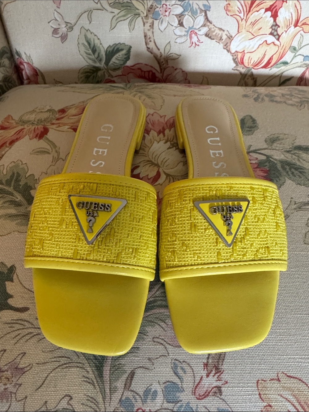 GUESS Bright Yellow Textured Slide Mules